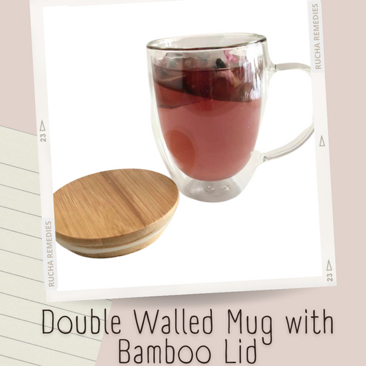 RUCHA Remedies Double Walled Mug with handle and bamboo lid. 